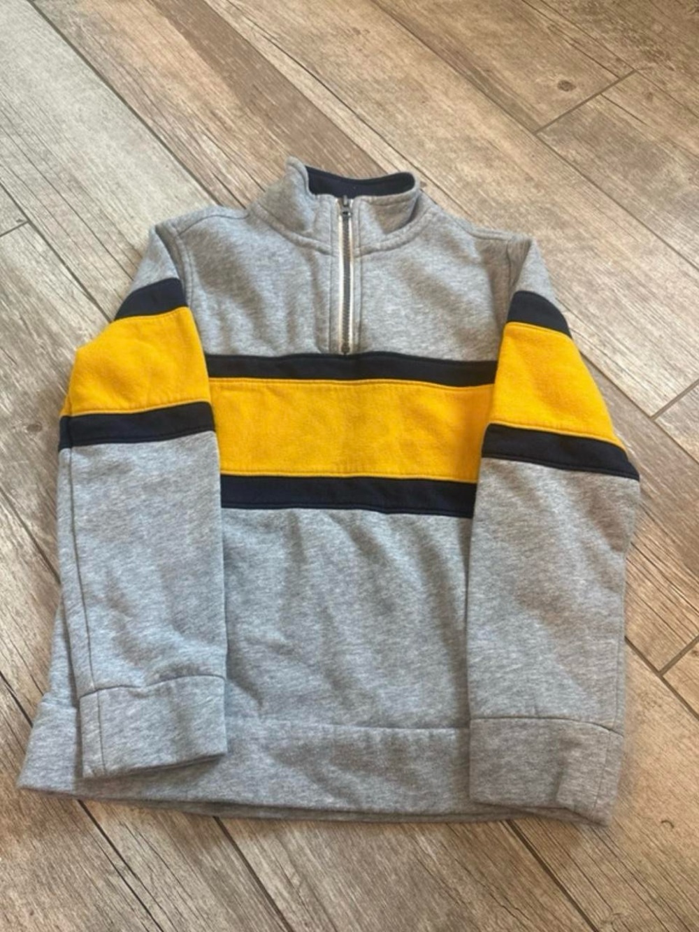 Old Navy Men's Gray Quarter-Zip Sweater with Yellow & Black Stripes